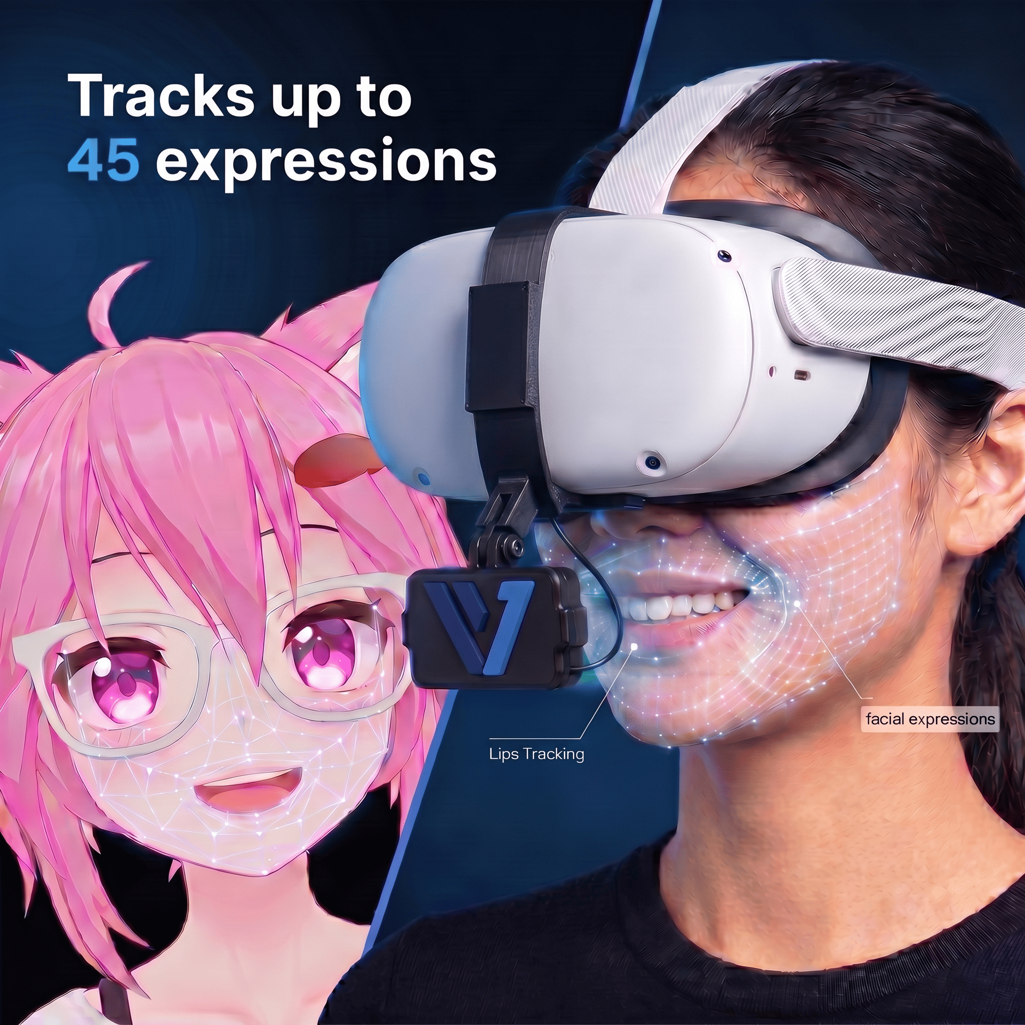 Face tracker with Quest headset tracking up to 45 expressions